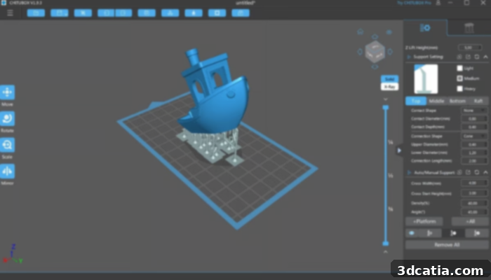 Creality Halot Box software interface showing a 3D model on the build plate