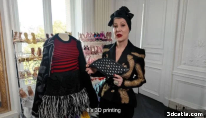 Marilyn Fitoussi, costume designer for Emily in Paris, holding the 3D printed COMETE handbag