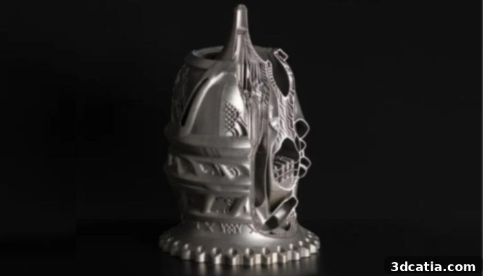 AI-designed 3D printed aerospike rocket engine by EOS and Hyperganic, showcasing complex geometries