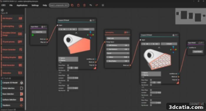 Cognitive Design interface overview showing the lightweighting workflow