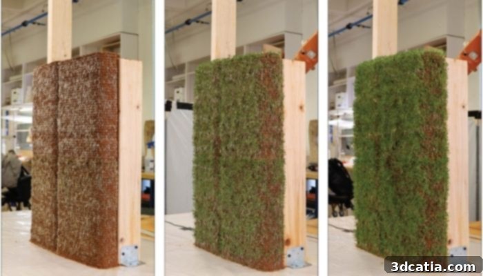 3D-printed 'living walls' showing plant growth in controlled environments