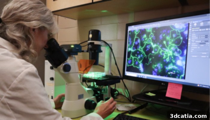 Dr. Maud Gorbet observes osteoclasts in 3D-printed nanocomposite material.