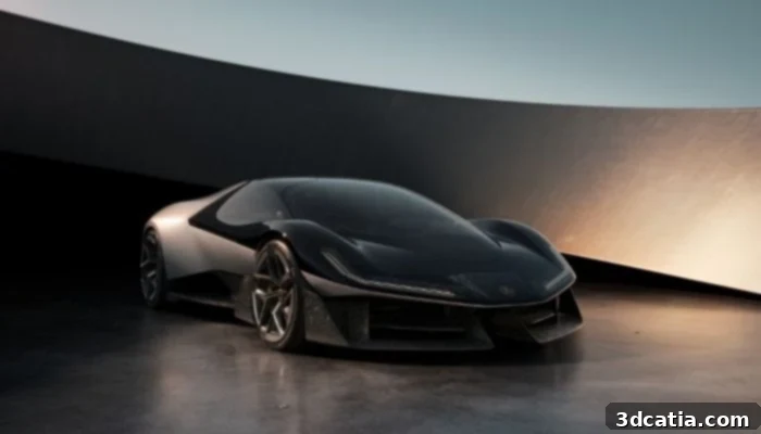 The Lotus Theory 1 concept car, a low-weight, high-performance vehicle showcasing innovative design.