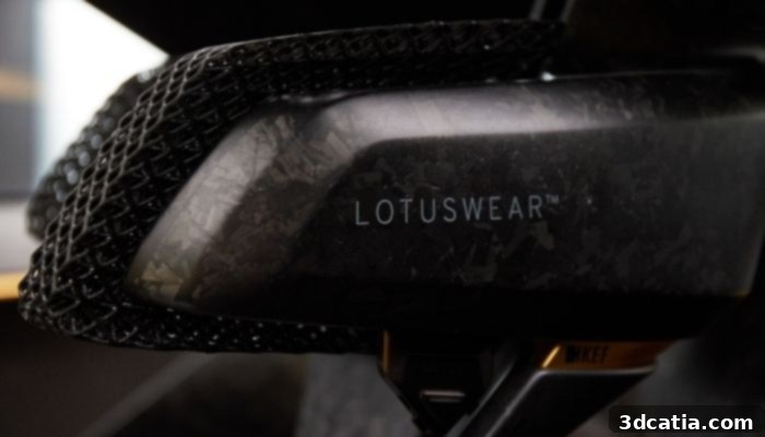 Close-up of the 3D printed lattice structure headrest in the Lotus Theory 1.