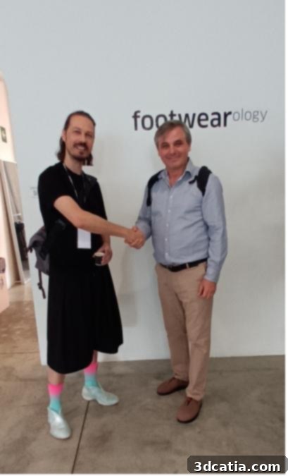 Daniel Petcu meeting Philippe Holthuizen, founder of Fused Footwear, at a Barcelona event