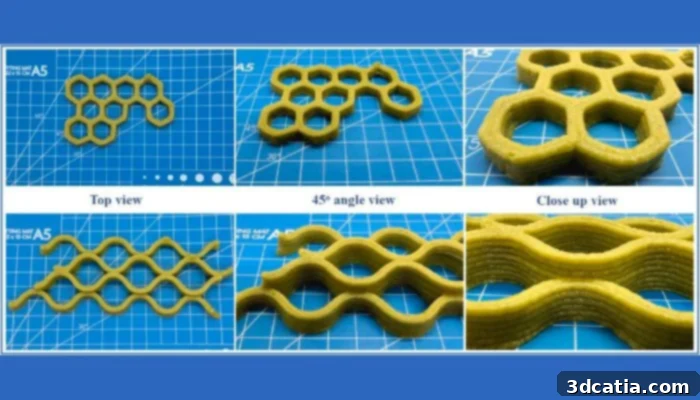 The 3D printed structure from different angles