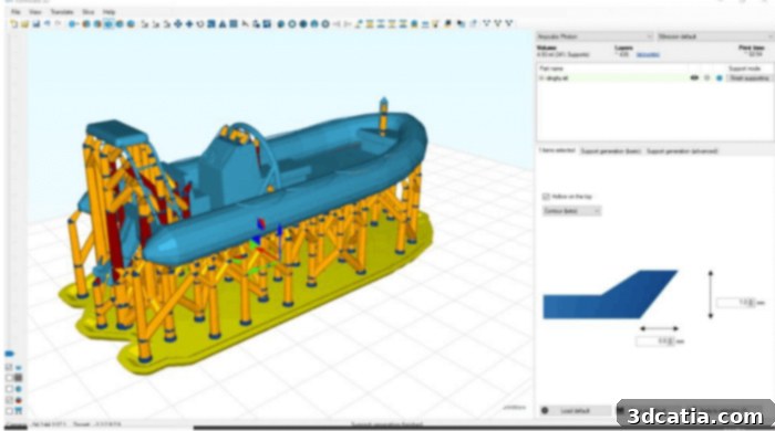 Formware 3D software interface showing a 3D model prepared for resin printing with supports