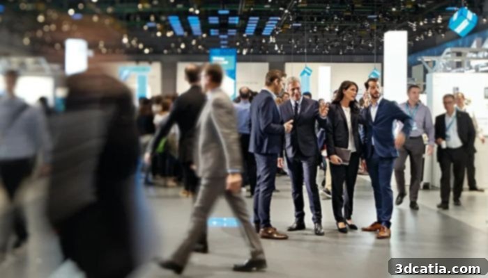 Attendees and exhibitors at a large additive manufacturing trade show, representing the vibrant industry activity.