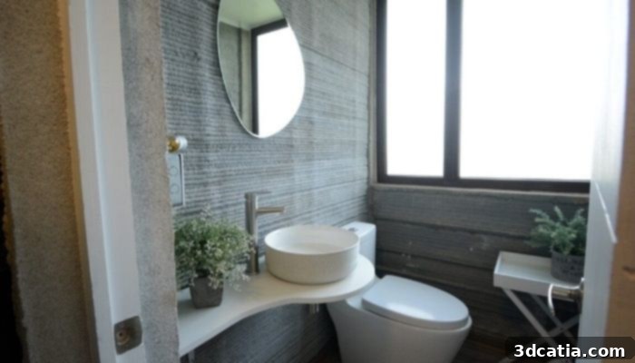 Close-up of the 3D printed concrete walls of Casa Semilla in Chile.