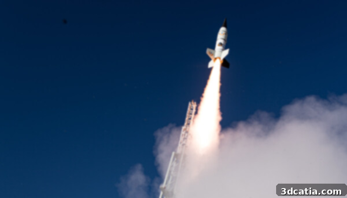 X-Bow Systems' 34-inch Advanced Manufactured Solid Rocket Motor during a successful launch.
