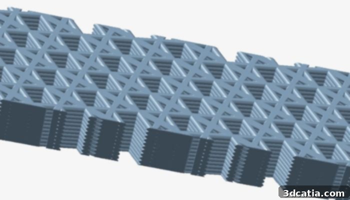 Close up view of a strut lattice structure in 3D printing