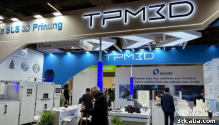 TPM3D's large stand at Formnext 2024, showcasing SLS solutions from the Chinese manufacturer.
