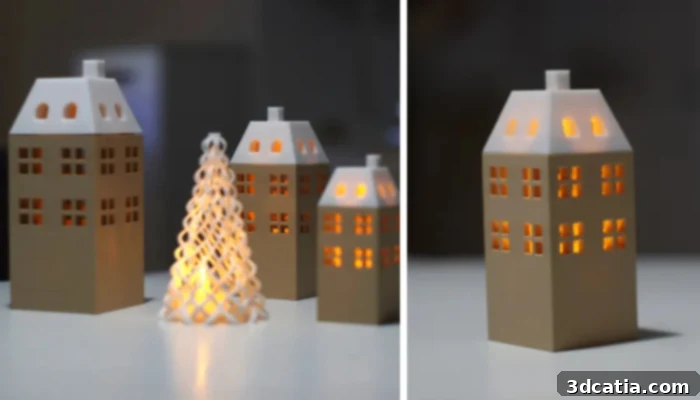 3D Printed Christmas Village Candle Light Holders