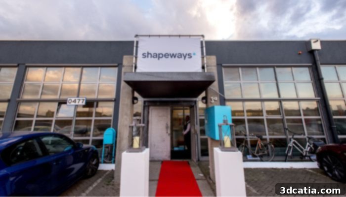 Shapeways' Eindhoven factory at its opening, symbolizing its return to core operations and founding vision.