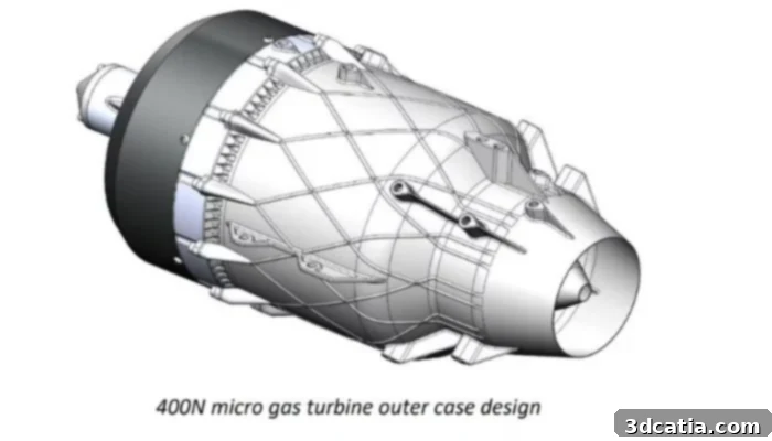 A schematic design of a 3D printed aircraft propulsion system developed by Aurora Labs for the Australian Defence Force.