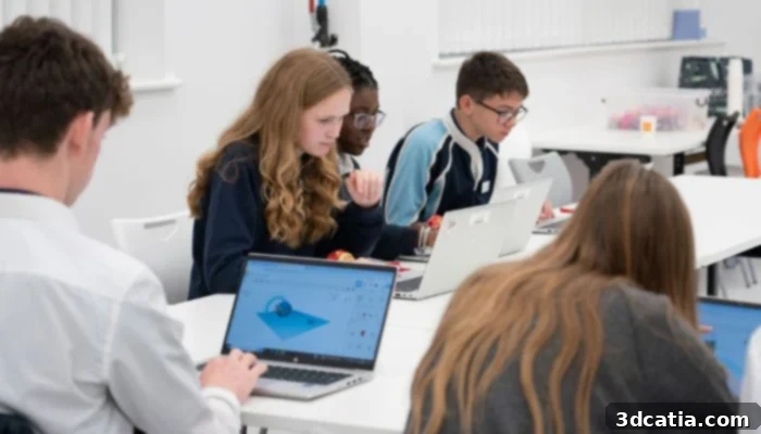 Students using CAD software to design Christmas decorations at Renishaw's STEM Center.