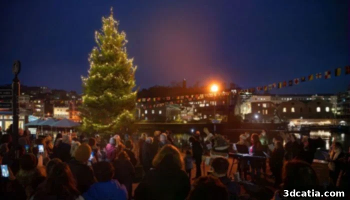 The Christmas tree lighting ceremony in Brunel Square, adorned with student-designed 3D printed baubles.