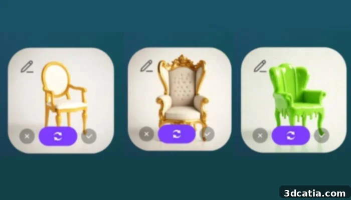 Chairs created in the AI 3D model generator Rodin Gen 1