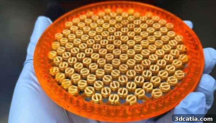 Phase gradient emission grating with three layers of interpenetrating S-rings and dielectric materials, created using advanced multi-material 3D printing