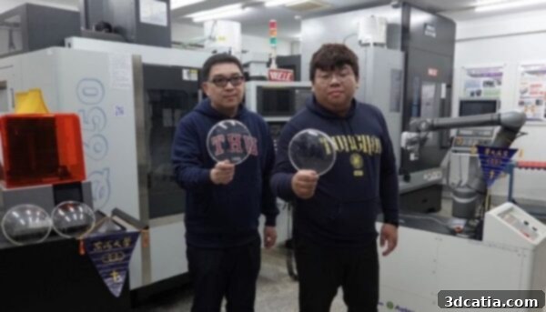 Tunghai University researchers with 3D printed headlight lens
