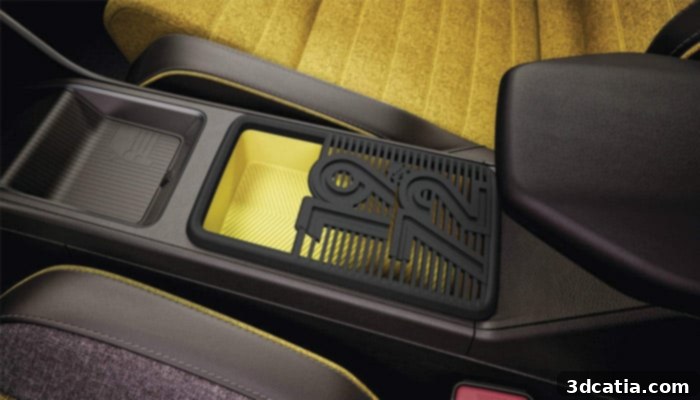 Renault 5 E-Tech interior with 3D printed accessories