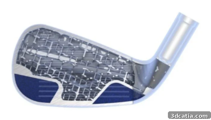 Inside the COBRA LIMIT3D clubhead showing lattice structures from additive manufacturing