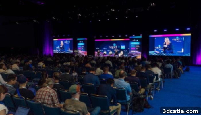 Speaker delivering a presentation at a RAPID + TCT conference, engaging with the audience
