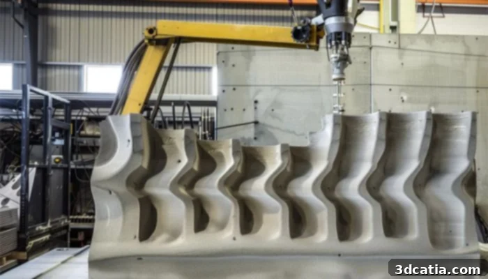An example of large-format robotic arm 3D printing