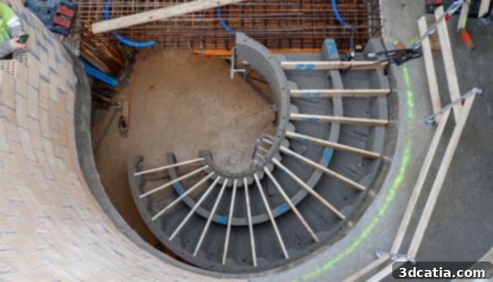 Assembly of the staircase formwork on the construction site