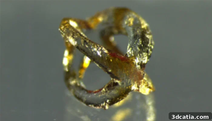 A complex part fabricated using holographic 3D printing techniques, showcasing intricate internal and external features.