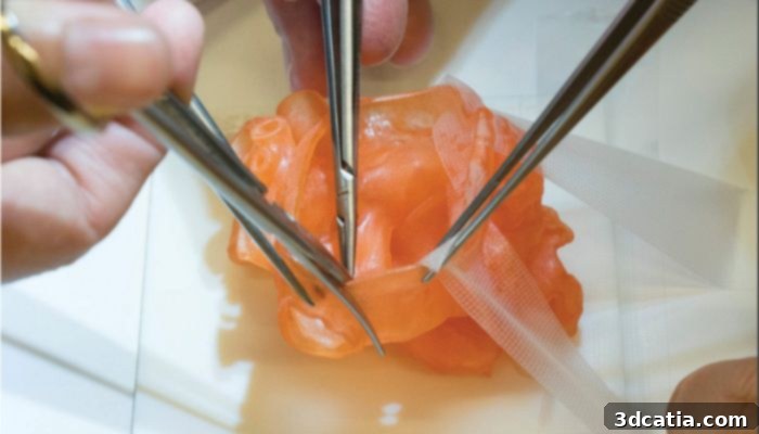 Surgeons practicing on a 3D printed pediatric heart model.