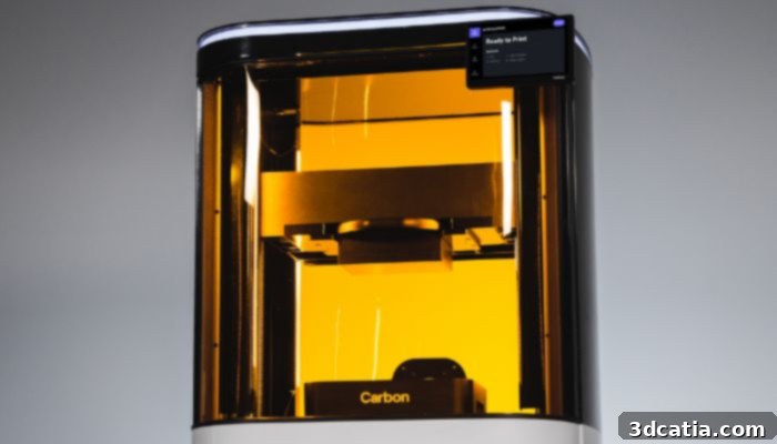 Carbon enables a full ecosystem covering the entire 3D printing process with its solutions, emphasizing hardware, software, and materials integration.