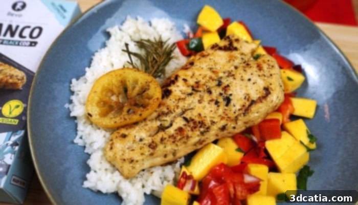 Revo Foods' 3D printed black cod alternative, EL BLANCO, with spicy mango