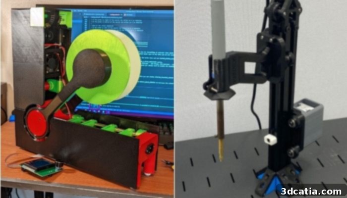 3D printed Polyformer (left) and 3D printed inserter (right)