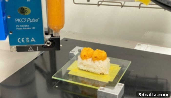 3D printed sushi immediately after production