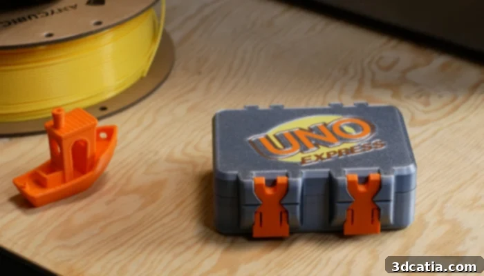 A 3D printed UNO card game box, showcasing practical and customizable storage solutions.