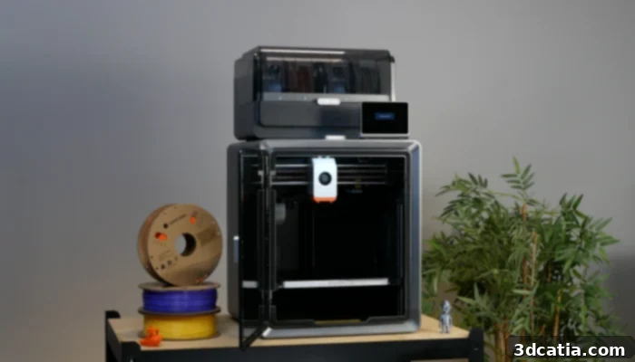 An overview of the Anycubic Kobra S1 3D printer undergoing its automated calibration process for optimal print quality.