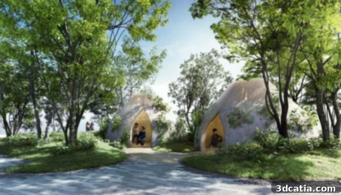 Concept image of pavilions turning into a forest by Takenaka Corporation