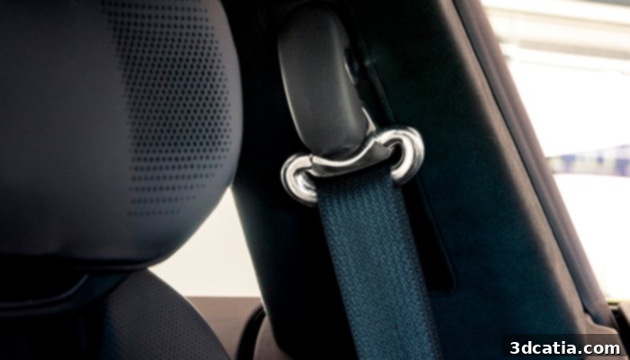 3D printed adjustable seat belt guide ring in a Cadillac CELESTIQ interior.