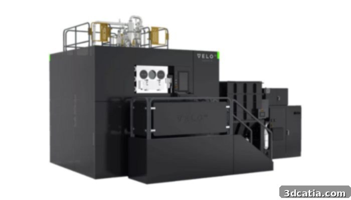 A Velo3D Sapphire XC metal 3D printer in operation, showcasing its advanced capabilities for aerospace and defense components.