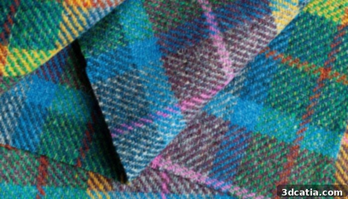 High-quality, hand-woven Harris Tweed fabric, renowned globally for its durability and intricate patterns.