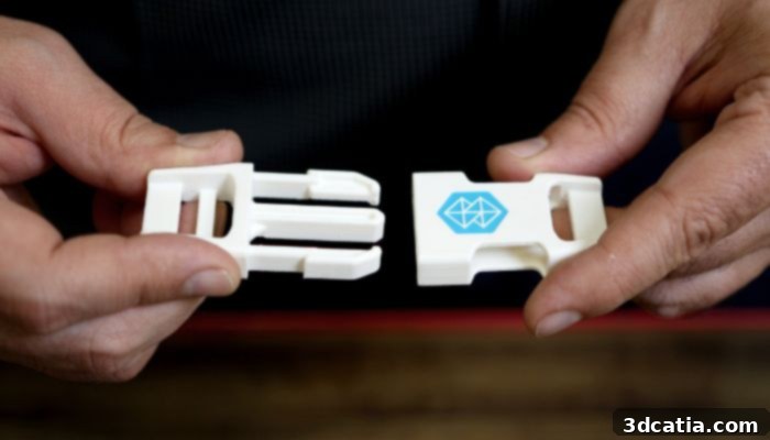 3D printed part using Stratasys PolyJet technology and ToughONE material, showing strong, functional prototypes.