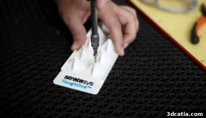 Multi-material 3D printed part showing varied mechanical properties and colors with ToughONE.