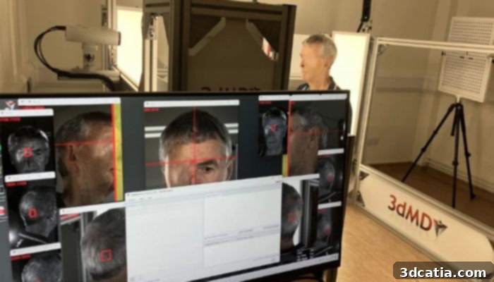 Close-up of a digital design of a facial prosthesis on a computer screen.