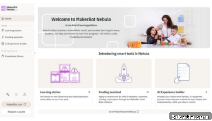 MakerBot Nebula platform user interface showcasing educational content.