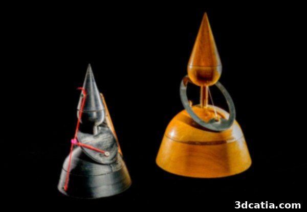 Student created version of Dandelin spheres [left] with original wooden model [right].