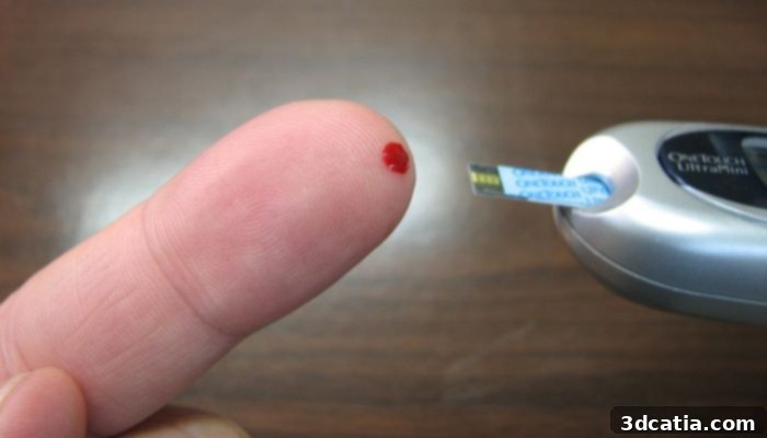 A person with diabetes checking their blood sugar level with a glucometer and preparing an insulin injection, symbolizing the daily management of the condition.