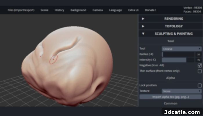 SculptGL is an easy to use 3D modeling software for beginners online.