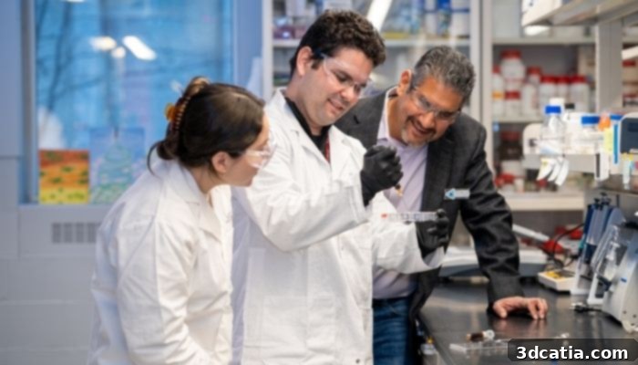 From left to right, David González Martinez and José Morán-Mirabal working with bioink for lung tissue (Photo credit: Georgia Kirkos, McMaster University)