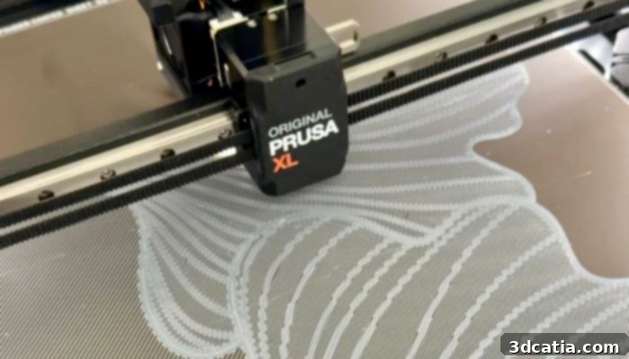 Intricately 3D printed lace pattern fabricated using an Original Prusa XL machine.